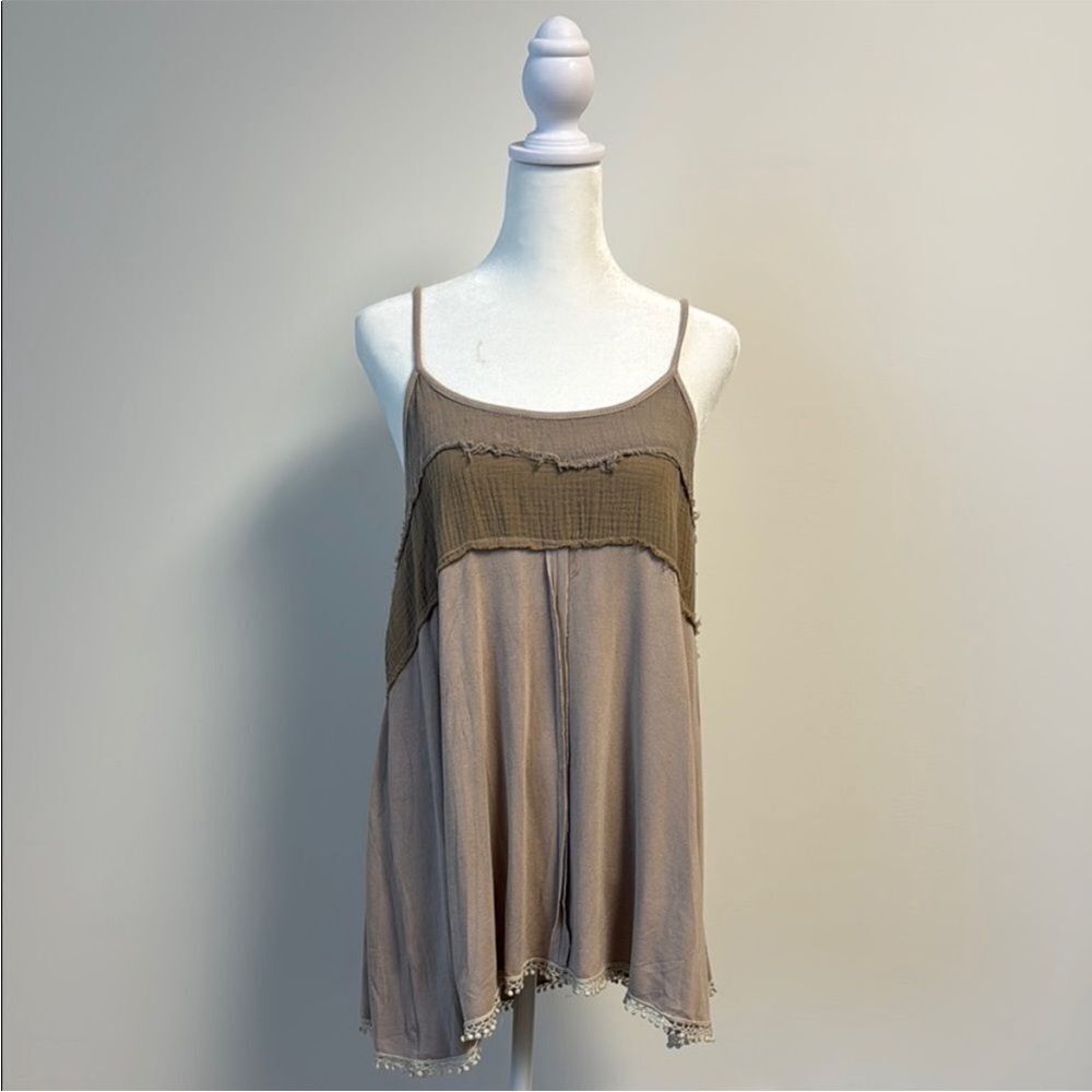 POL Pink and Taupe Pieced Tank S